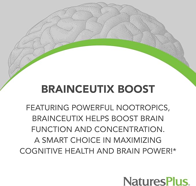 Natures Plus BrainCeutix Boost - 90 Capsules - Promotes Brain Energy, Memory & Concentration - Non-GMO & Gluten Free - 30 Servings