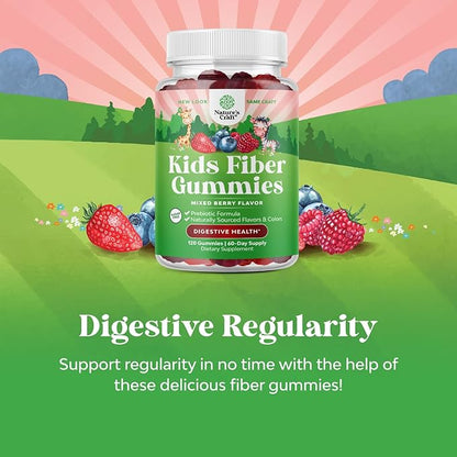 High Prebiotic Fiber Gummies for Kids - Dietary Fiber Supplements for Digestion & Constipation - Chicory Root Kids Immune Gummies - Non-GMO & Vegan Digestive Nutritional Supplements - 120 Count