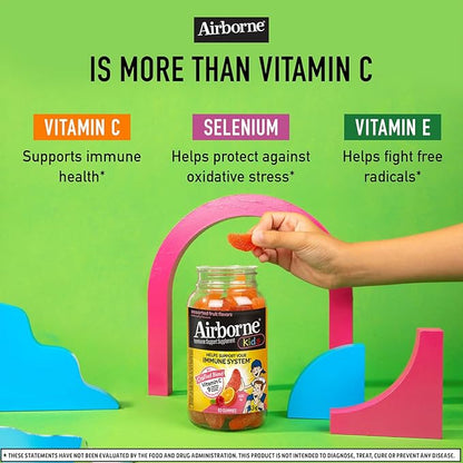 Airborne Kids 500mg Vitamin C Gummies, Kids Immune Support Zinc Gummies with Powerful Antioxidants VIT C & E - 63 Gummies, Assorted Fruit Flavor (Pack of 3)