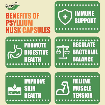 Psyllium Husk Capsules, Psyllium Husk Fiber Dietary Supplement 500mg, with Magnesium & Probiotics, Weight Management, Muscle Relief, Digestive & Gut Health for Men & Women, 120 Capsules