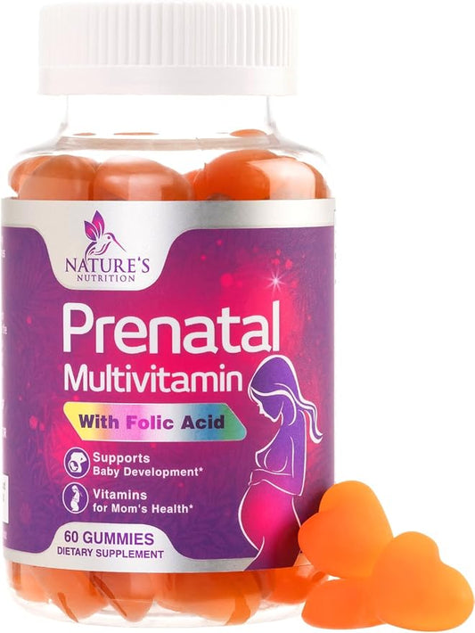 Prenatal Gummy with Folic Acid, Prenatal Vitamins and Minerals for Fetal Support, Vitamin A, C, D3, B12, B6 & Folate, Prenatal Multivitamin for Pregnant & Nursing Women - 60 Gummies, 30 Day Supply
