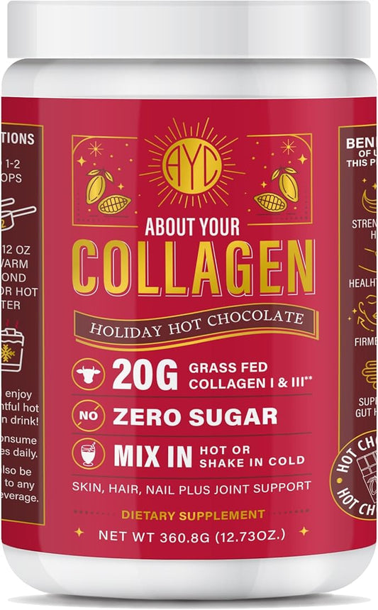 Chocolate Peptides Powder, Grass Fed Hydrolyzed Type 1&3 Collagen, Promotes Hair, Skin, Nails, Bones, Joint Health (30 Servings) (Hot Chocolate)
