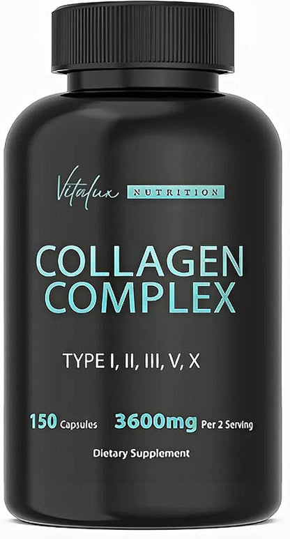 Collagen for Women & Men - Vital Nutrition - Hydrolyzed Collagen Peptides - Multi Collagen Capsules, Keto Friendly, Healthy for Skin, Nails, Bones & Joints, NonGMO- Type I,II,III, V, X - 150 Capsules