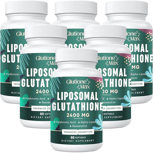 8-in-1 Liposomal Glutathione 2400 MG, High Absorption Antioxidant Formula – with Hyaluronic Acid, Alpha-Lipoic Acid, Resveratrol - Skin, Liver Detox & Immune System, 360 Softgels