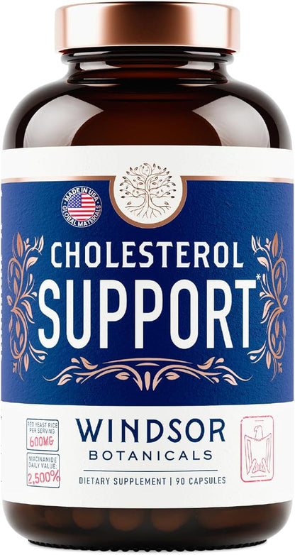 WINDSOR BOTANICALS Cholesterol Supplements - Citrus Bergamot, Niacin, Red Yeast Rice, Berberine, Aronia Berry Extract to Support Normal HDL and LDL Cholesterol Levels - 90 Vegan, Non-GMO Capsules