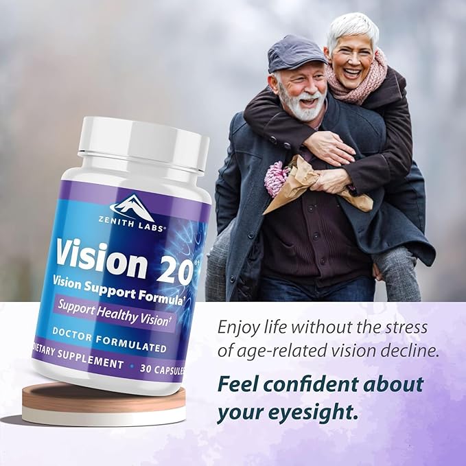 Zenith Labs Vision 20 Eye Vitamins - Lutein, Zeaxanthin, and Bilberry Extract - Supports Eye Strain, and Eye Health - Carotenoid Blend, 6 Pack