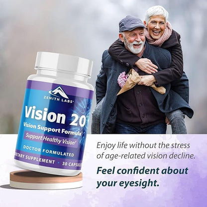 Zenith Labs Vision 20 Eye Vitamins - Lutein, Zeaxanthin, and Bilberry Extract - Supports Eye Strain, and Eye Health - Carotenoid Blend, 6 Pack