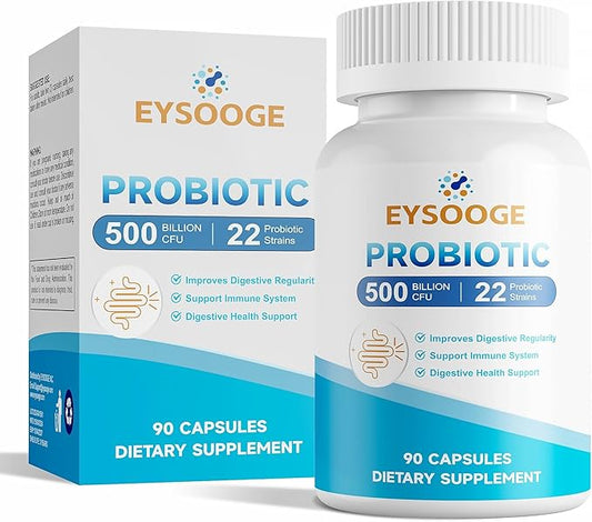 Probiotics for Women and Men, 500 Billion CFU, 22 Strains + Organic Prebiotics, Nutritional Supplements, Daily Probiotics for Digestive, Immune, & Gut Health - 90 Capsules
