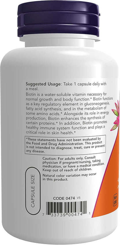 NOW Supplements, Biotin 5,000 mcg, Amino Acid Metabolism*, Energy Production*, 120 Veg Capsules (Pack of 2)
