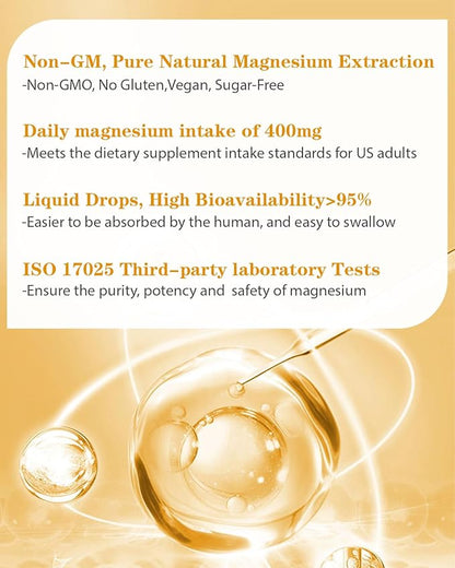 Liquid Magnesium Glycinate - 400mg Magnesium Complex Drops Easier to Swallow Than Pills,Daily Supplements with VitaminB C D for Bone Health,Relaxtion and Sleep (2 Fl Oz/1PCS)