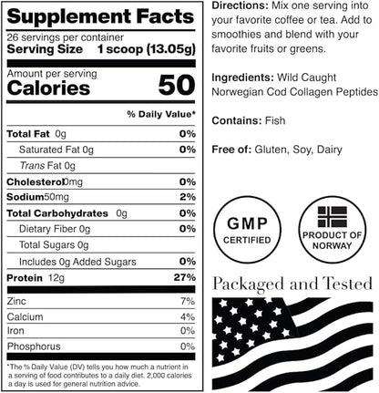 Norcal Marine Collagen - 12oz Marine Collagen Peptides Powder | High Protein, Zero Fat/Sugar/Carb | Skin, Hair, Nail & Joint Health | Low Metals, US GMP Certified