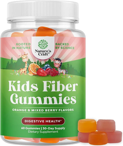 High Prebiotic Fiber Gummies for Kids - Dietary Fiber Supplements for Digestion & Constipation - Chicory Root Kids Immune Gummies - Non-GMO & Vegan Digestive Nutritional Supplements - 60 Count