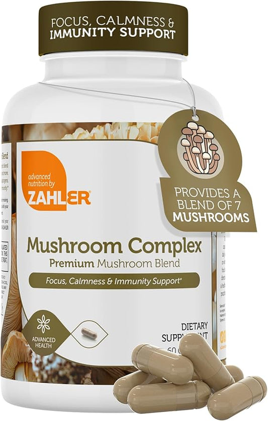 Zahler Mushroom Complex Premium Mushroom Blend, Focus, Calmness & Immunity Support, 60 Capsules.