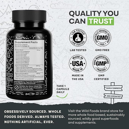 Wild Prebiotics and Probiotics with Digestive Enzymes | 20 Billion CFU - 10 Strains for Women & Men | Support Gut Health & Digestion Supplements | Non-GMO Prebiotic Fiber | 30 Count (Pack of 2)