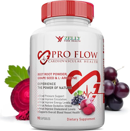 Pro Flow Circulation Support Supplement – 90 Beet Root Capsules with Grape Seed Extract, L-Arginine, Vitamins B12, beet root extract capsules, Blood Circulation Supplement - 90 Capsules