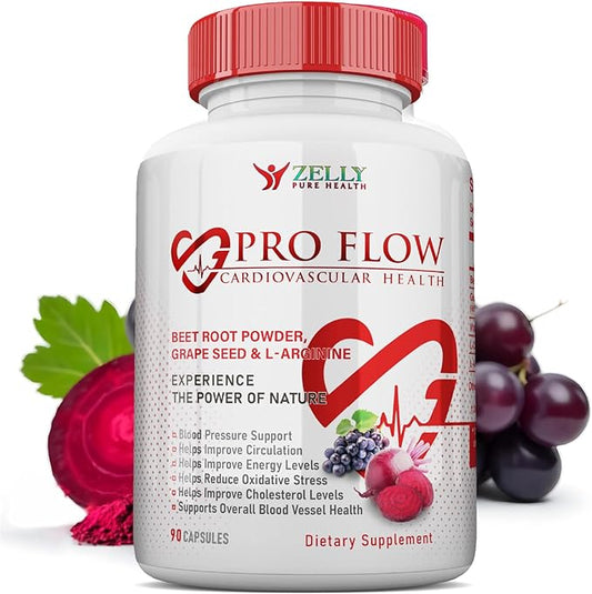 Pro Flow Circulation Support Supplement – 90 Beet Root Capsules with Grape Seed Extract, L-Arginine, Vitamins B12, beet root extract capsules, Blood Circulation Supplement - 90 Capsules