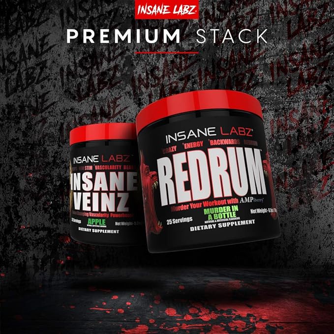 Insane Labz Redrum High Stim Pre Workout NO Booster Powder, Loaded with Beta Alanine Agmatine Sulfate Taurine Fueled by AMPiberry, OXYgold,Focus Strength Recovery,25 Srvgs Redrum (Grape)