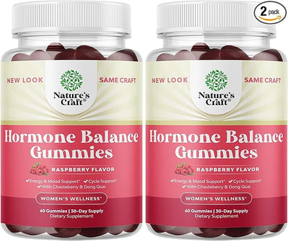 Hormone Balance for Women Gummies of All Ages - PMS Support Supplement for Women, Regulate Menstrual Cycle & Hormonal Balance, Menopause & Mood Swings with Vitamin B6 & Dong Quai - 60 Chews x2