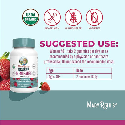 Organic Menopause Gummies by MaryRuth's | Menopause Supplements for Women | Mood Support | Hot Flash Relief | Maca Root | Black Cohosh | USDA Organic | Non-GMO | Vegan | 30 Servings