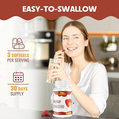 Cholesterol Supplements with Plant Sterols, Niacin, Red Yeast Rice, Citrus Bergamot, Garlic, Cholesterol Supplement Support Normal Cholesterol Levels, 180 Softgels