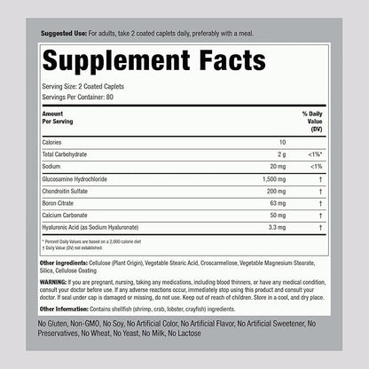 Piping Rock Glucosamine Chondroitin | 160 Caplets | with Hyaluronic Acid | Supplement for Women and Men | Advanced Formula | Non-GMO, Gluten Free