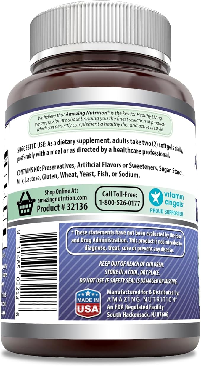 Amazing Formulas Borage Oil Supplement | 2000 Mg Per Serving | Softgels | Non-GMO | Gluten-Free | Made in USA (180 Count, 1 Pack)