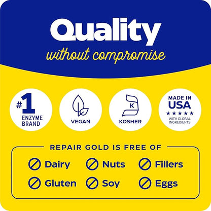 Enzymedica, Repair Gold, Proteolytic Enzymes, Joint Support Supplement, Promotes Muscle Recovery & Tissue Function, 120 Count