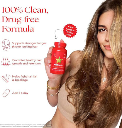Hairtamin Advanced Vegan Biotin Supplement Pack | Hair, Skin & Nail Vitamins with Gentle Detangling Comb to Promote Growth & Thickness
