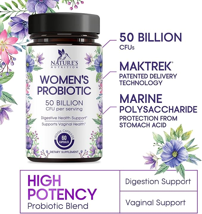 Probiotics for Women 50 Billion CFU - Digestive Health, Vaginal pH & Immune Support, Prebiotics & Cranberry, Gut Health & Urinary Support, 5 Strains, Shelf Stable Women's Probiotic - 60 Capsules