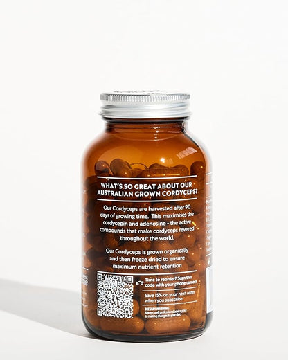 Full Spectrum Cordyceps Mushroom Capsules | 2400mg dosage | Grown in Australia + mycelium | 120 count | Cordyceps militaris by Forest Super Foods