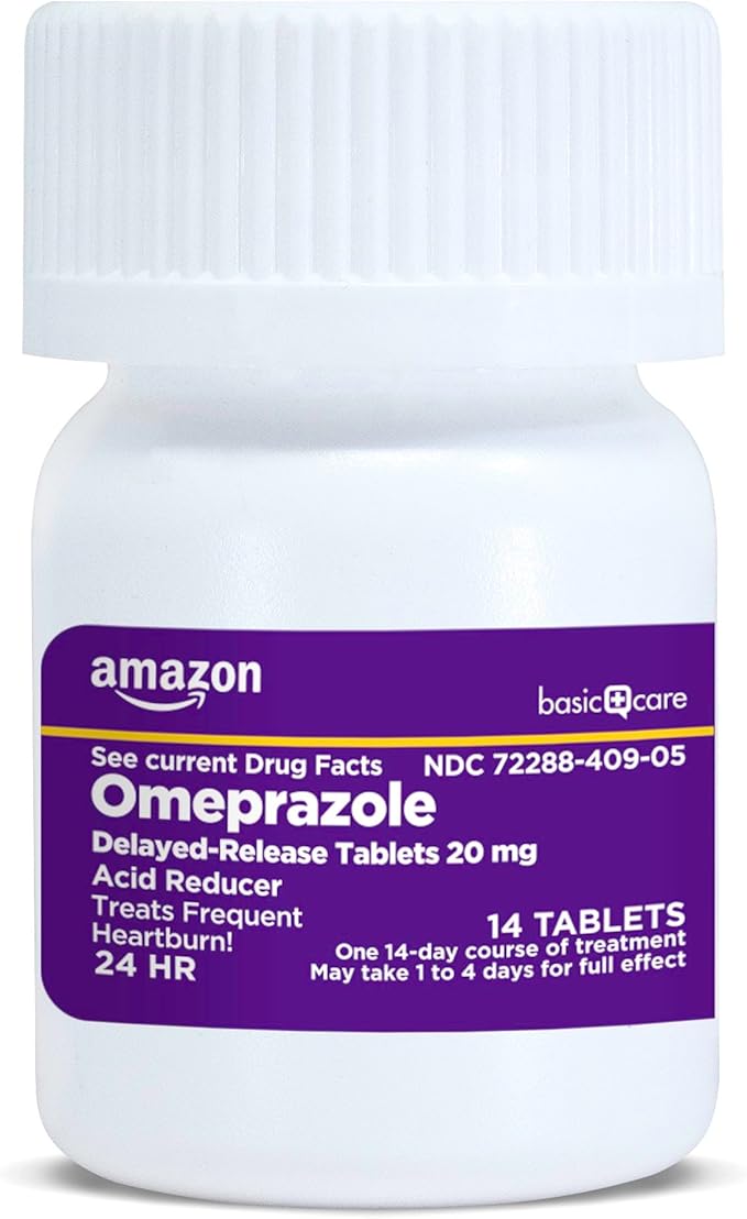 Amazon Basic Care Omeprazole Delayed Release Tablets 20 mg, Acid Reducer, 14 Count (Packaging may vary)