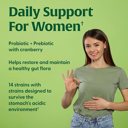 MegaFood MegaFlora Probiotics for Women + Prebiotics and Probiotics with 14 Strains & 50 Billion CFUs, with Cranberry for Women Digestive Health, Vegetarian- 90 Capsules (45 Servings)