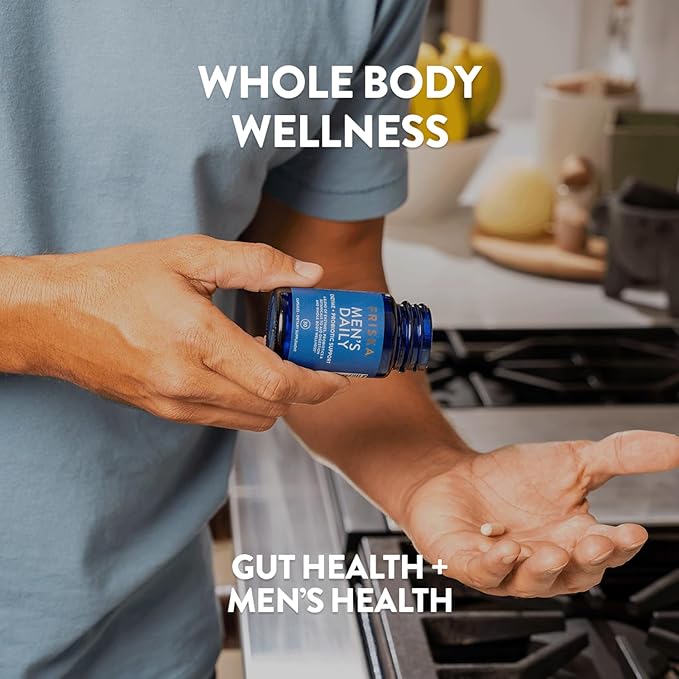FRISKA Men’s Daily Digestive Enzyme and Probiotics Supplement, Natural Support for Male Digestive Health, Bloating, Gas, Indigestion Relief, Supports Gut Health, Lactase and B-Vitamins, 30 Capsules