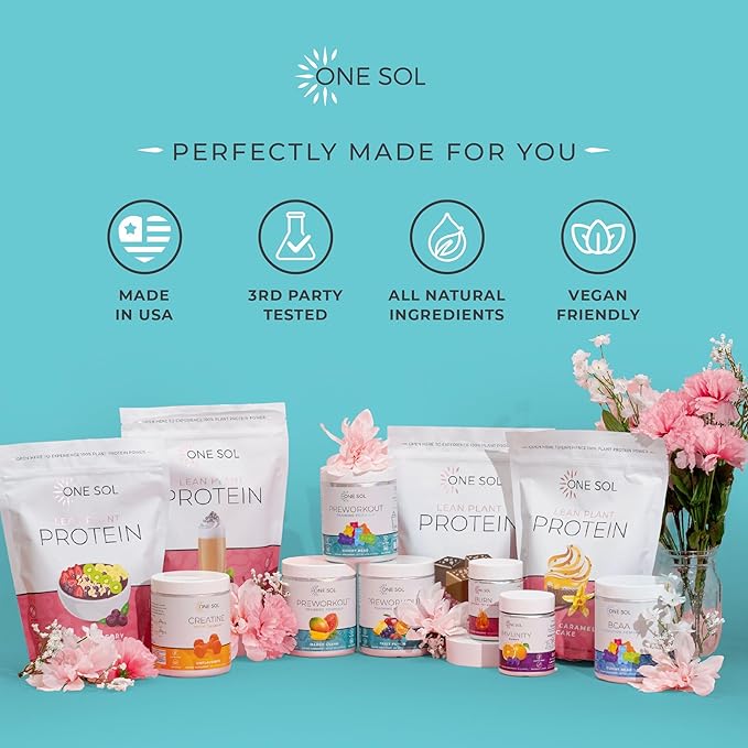 One Sol Pre-Workout for Women, Enhanced Pump & Focus, No Jitters Or Crash, Natural Ingredients, 100% Vegan, Gluten Free & Soy Free, (Gummy Bear)