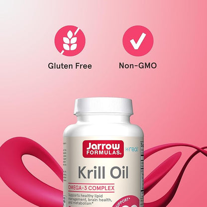 Jarrow Formulas Krill Oil - Phospholipid Omega-3 Complex with Astaxanthin - 120 Softgels - 60 Servings - Supports Lipid Management, Metabolism, Brain & Heart Health - EPA & DHA - Gluten Free - Non-GMO