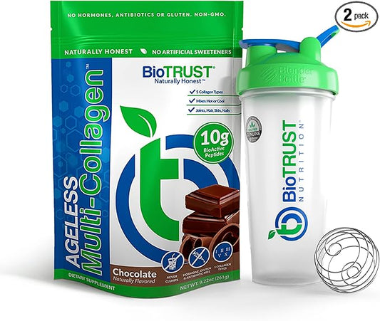 BioTrust Ageless Multi Collagen 5-in-1 Protein Powder (Chocolate) BlenderBottle Bundle