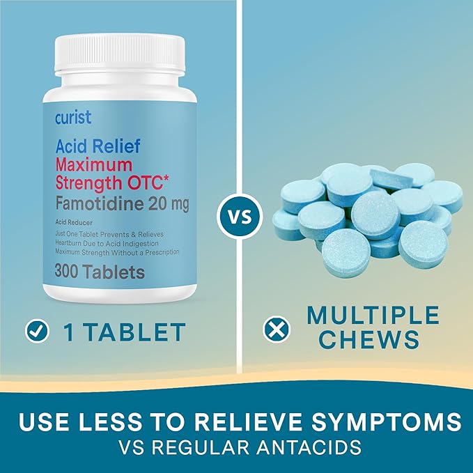 Curist Famotidine 20mg Bulk Pack (300 Count Tablets) Acid Reflux Medicine for Heartburn Relief - OTC Maximum Strength Stomach Acid Reducer - Anti Acid Relief Tablets for Indigestion Heartburn Relief