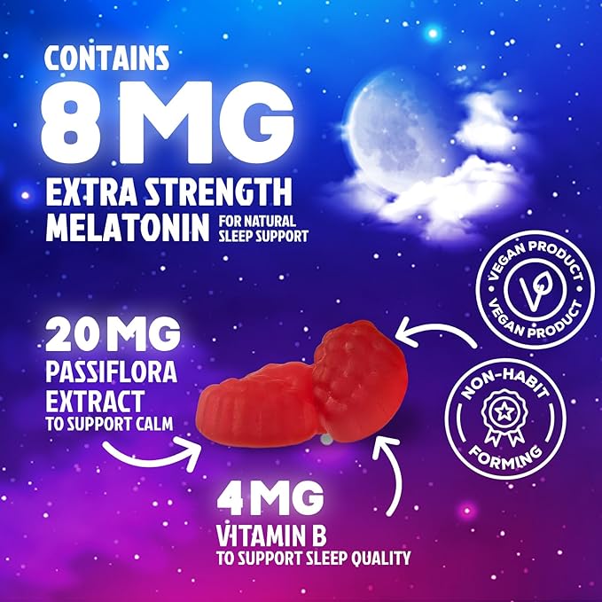 Sleep Gummy 8mg Melatonin - Extra Strength Sleep Support with 20mg Passiflora, Natural Sleeping Gummies for Adults, Vegan & Non-GMO, Melatonin Supplement for Restful Sleep Women & Men - 120 Gummies