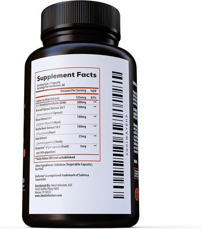 Estrogen Blocker and Hormone Balance for Men & Women: DIM 300mg Supplement with BioPerine - 20x Potency Broccoli Sprout Extract with Kelp Extract Iodine for Liver & Thyroid Health (60 servings)