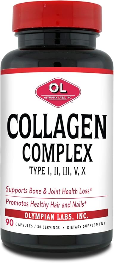 Olympian Labs Multi Collagen Complex Type I, II, III, V, X, Hair, Nails, Joint, Gut Health, 90 Caps, 30-Day Supply