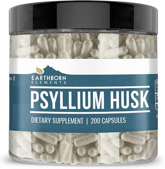 Earthborn Elements Psyllium Husk 200 Capsules, Pure & Undiluted, No Additives