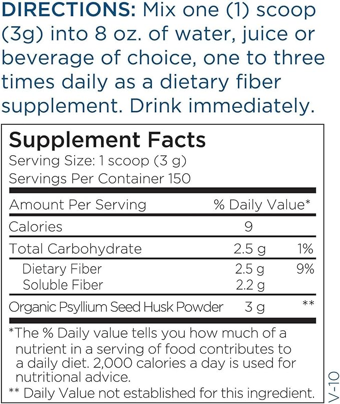 Metabolic Maintenance Organic Psyllium Husk Powder - Soluble Fiber Supplement - Digestion, Gut, Detox + Regularity Support, No Fillers (1 Pound, 150 Servings)