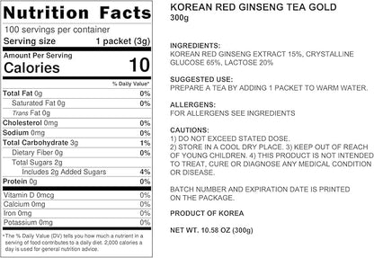 Pocheon 300g(10.6oz), Korean 6Years Panax Red Ginseng Root Extract Tea Gold, 100 Tea Bags, 15% Ginseng Extract, Natural Immune Support