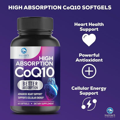 Co Q 10 Supplement - CoQ10 100mg Antioxidant, Heart Health Support & Energy Production - Coenzyme Q10 (Ubiquinone) Vitamins Increased Absorption, Gluten Free, Women & Men 2 Month Supply - 60 Softgels