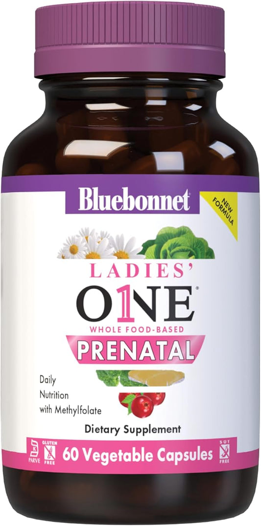 BlueBonnet Nutrition Ladies’ One Prenatal Whole Food-Based Multiple, Daily Nutrition*, Prenatal & Postnatal Health*, Non-GMO, Kosher, Gluten-Free, Soy-Free, 30 Vegetable Capsules, 30 Servings