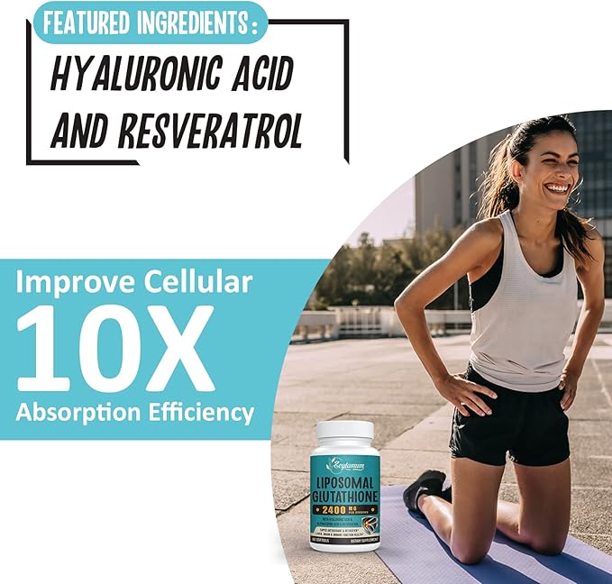 2400 MG Liposomal Glutathione Softgels, Max Absorption, Active Form L-Glutathione Reduced (GSH), with Hyaluronic Acid, Resveratrol, Master Antioxidants for Detox, Brain, Immune System, 480 Softgels