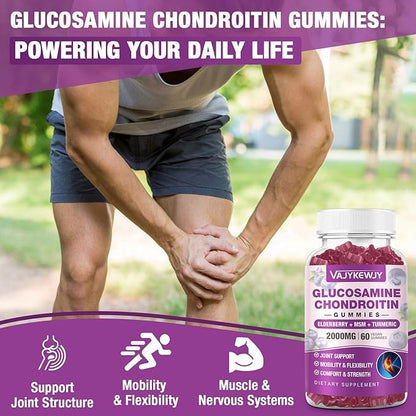 2 Packs 2000mg Glucosamine Chondroitin Gummies, Extra Strength Glucosamine with Chondroitin MSM & Turmeric, Joint Support Supplement, Antioxidant Immune Support - 120 Gummies