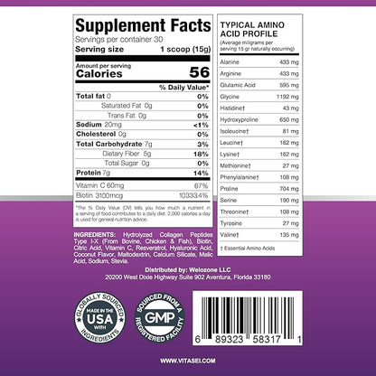 Hydrolyzed Collagen Peptides Powder with Vitamin C & Resveratrol - Hair, Skin and Nails Vitamins for Women & Men - Bone and Joint Supplement - Coconut Flavored - 16 oz