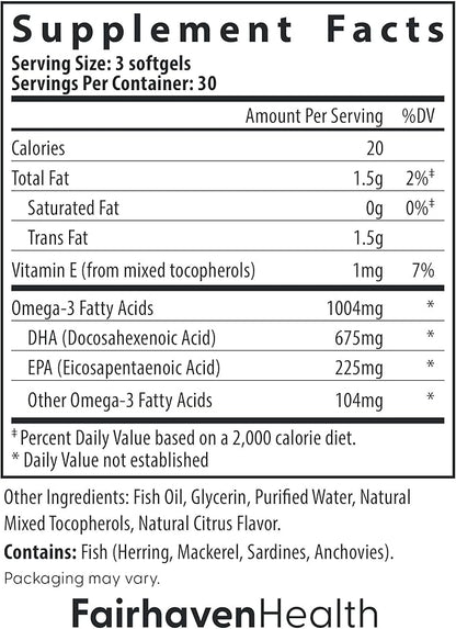 Fairhaven Health Peapod Prenatal DHA Supplements | Premium Icelandic Fish Oil Supplement for Healthy Pregnancy | EPA DHA Omega 3 Supplement for Brain, Eye, Heart Development | Citrus | 90 Softgels