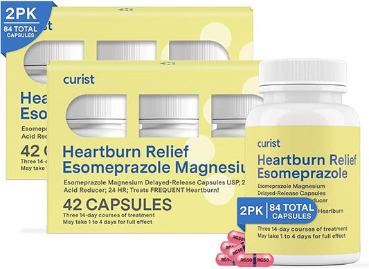 Curist Esomeprazole 20mg Capsules Delayed-Release 84 Count - Acid Reflux Medicine for Heartburn Relief - Two Packs of 42 Count Capsules (84 Total) - Acid Reflux Relief